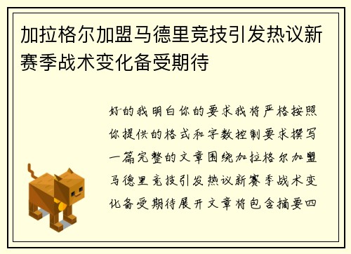 加拉格尔加盟马德里竞技引发热议新赛季战术变化备受期待